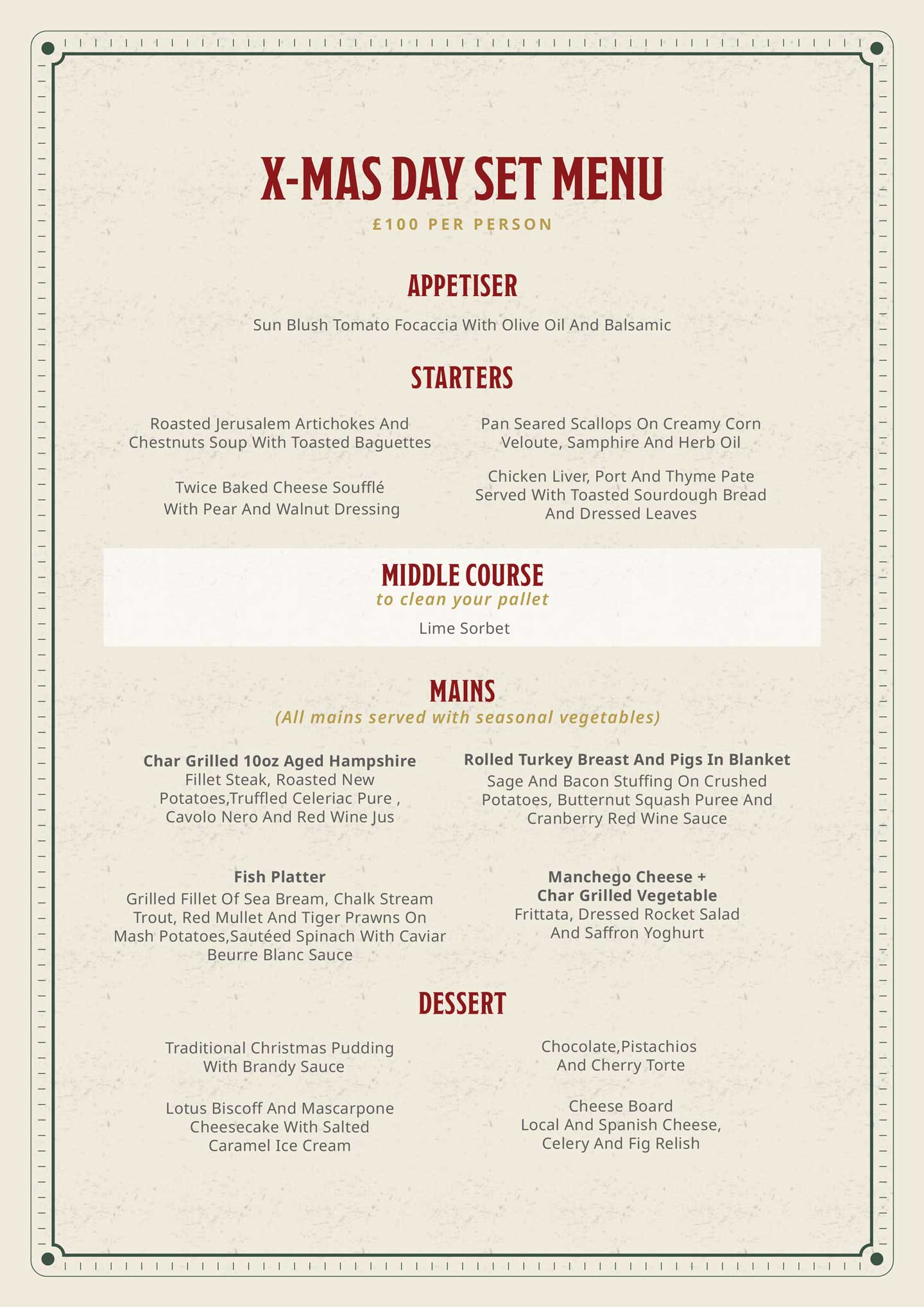 Carnicero Christmas menu 2024