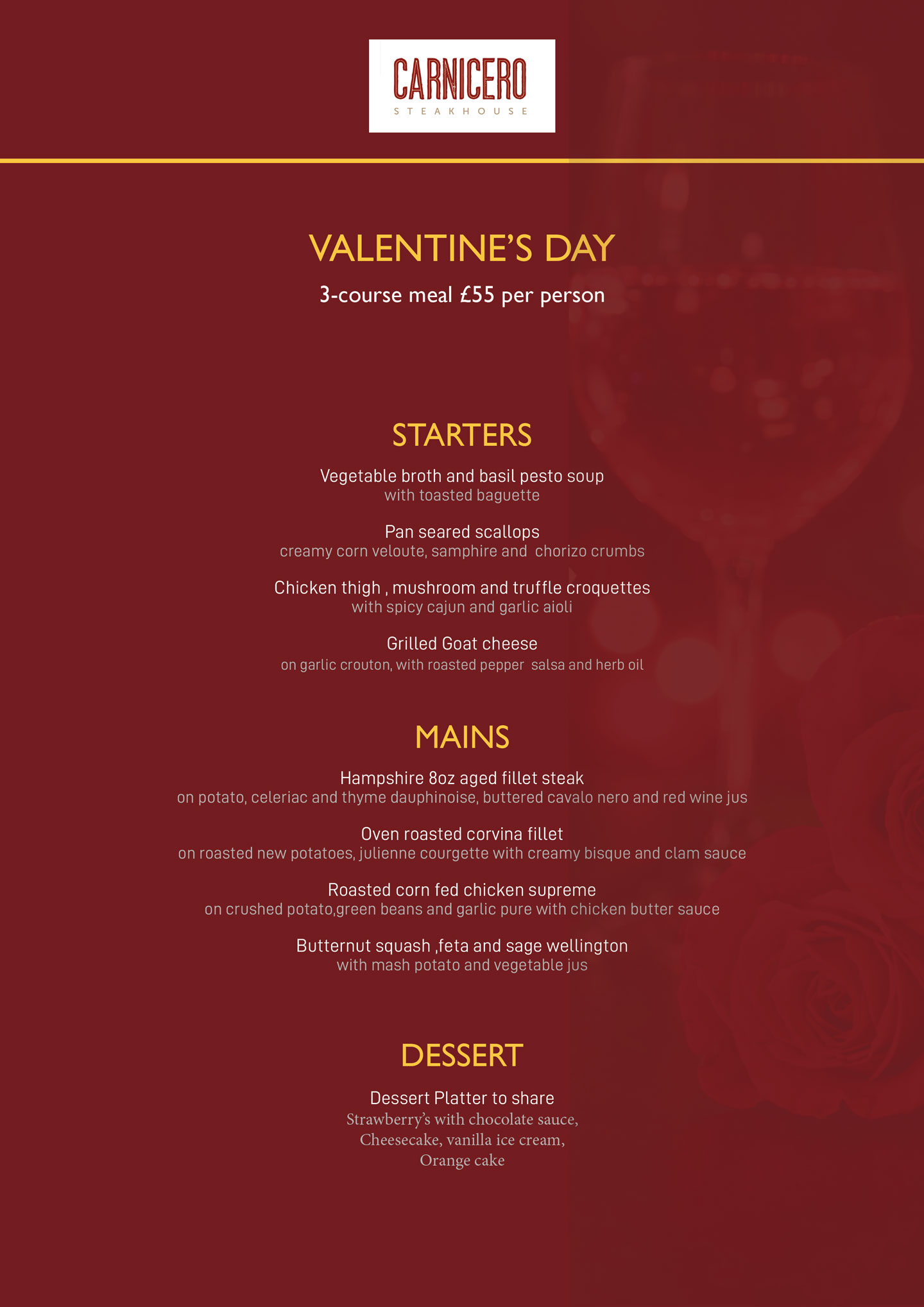 Carnicero Valentine's Day menu 2026